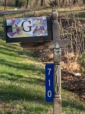 My granddaughters made this patchwork mailbox cover for the retreat house.