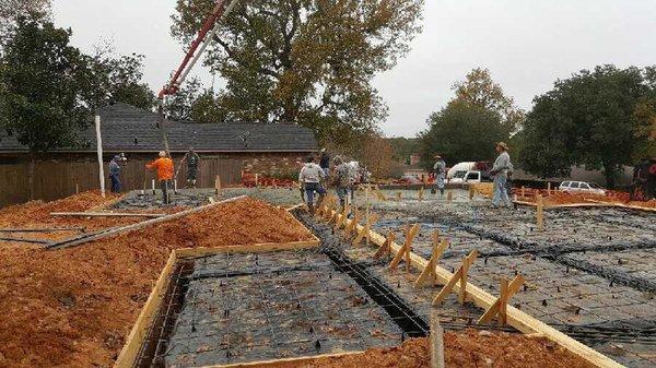 Slab pour in Elkins Lake, Huntsville, Texas.