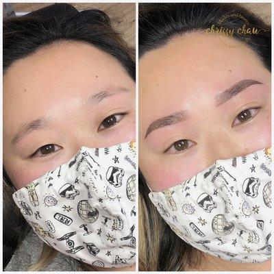 Before and after ombré powder brows