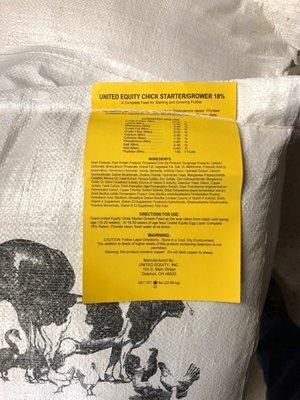 Check out our new line of United Equity poultry feeds, which include this chick starter/grower, a 16% egg-layer complete, and a 21% broiler.