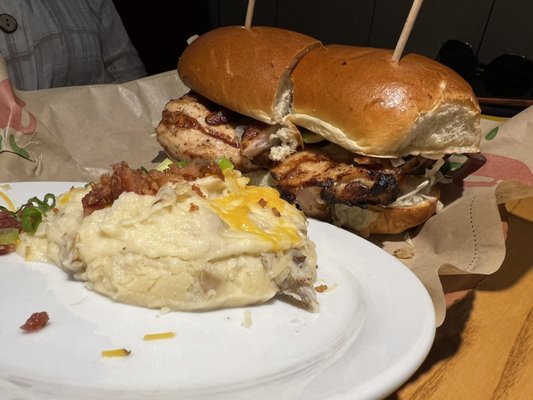 Grilled Chicken Sandwich w/Loaded Mashed Potatoes