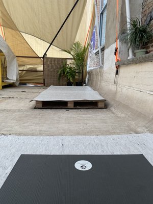 Outdoor rooftop yoga set up