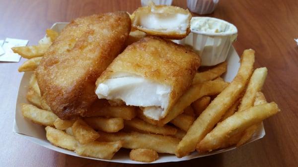 fresh made to order fish and chips, crispy crispy fries