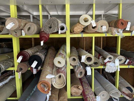 We have different size bins to store your carpets and rugs.