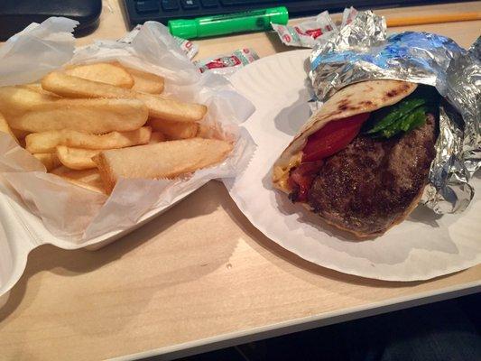 Bacon cheese burger with fries