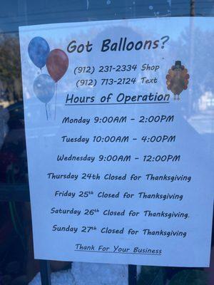 Updated Thanksgiving Hours