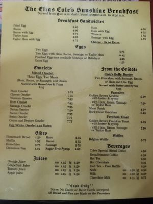 Breakfast menu