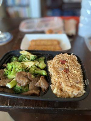 Beef & broccoli with pork fried rice