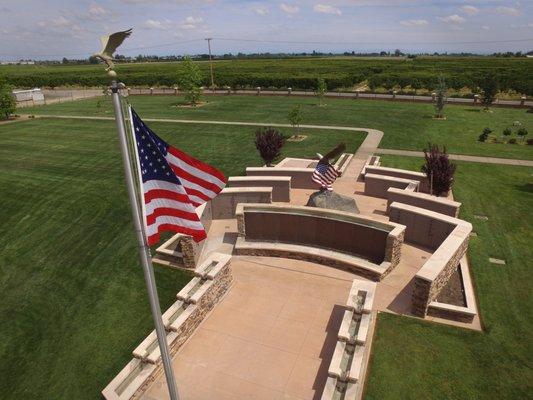 Aerial view of Garden of Freedom at Cherokee Memorial Park in Lodi, California.