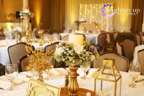 Such a beautiful wedding at the Croatian Amer. Cultural Center with gold uplighting by Brighten Up Event Lighting www.brightenuplighting.com