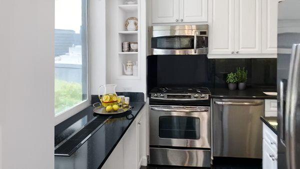 A kitchen in a luxury NYC apartment at The Grand Tier in Upper West Side Manhattan