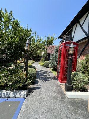 The beautiful Phone Booth & Greenery in the back entrance for outdoor dining. C.C.Brown's The Original Hot Fudge Sundae @ Tam O'Shanter