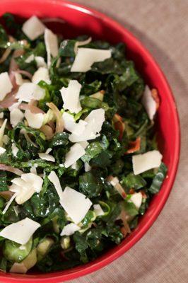 Bacon, brussel, and kale salad with maple mustard vinaigrette.