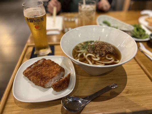 Beef udon bowl w fried pork topping