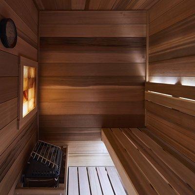 We have 5 private saunas, this one is Western Red. Made with beautiful western red cedar.