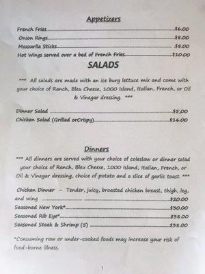 Updated Menu Prices