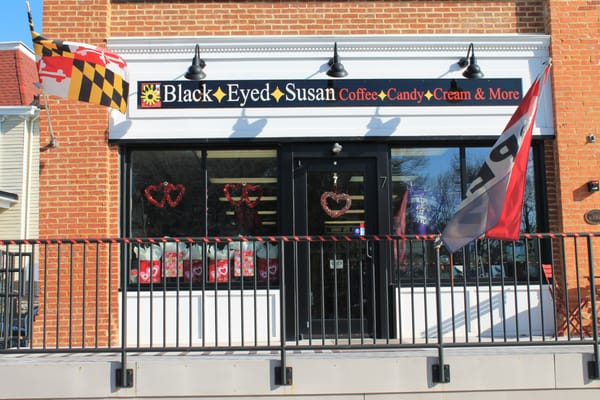 Store front in Historic Glyndon Maryland. Stop by for Maryland's best coffee, candy, cream and more!