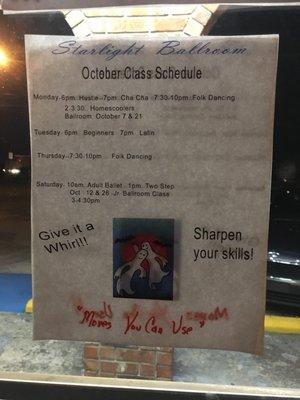 October class schedule