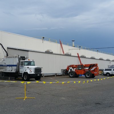 Trucks at Commercial roofing project