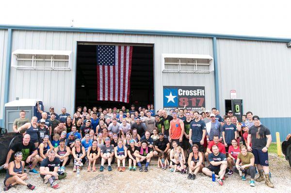 CrossFit 817 coming together for a memorial WOD for Michael Murphy