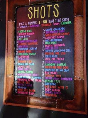 Shot menu!!