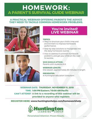 Free Homework webinar for parents -- 11/15