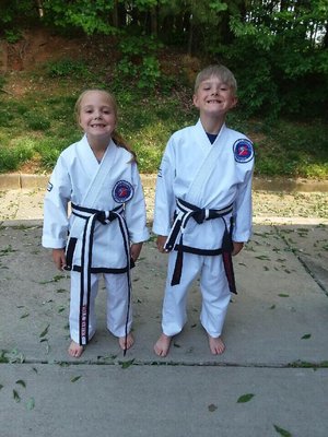 Seth and Eva have been training since they were two years old.  They are now proud black belts at Shea 8 and 9.