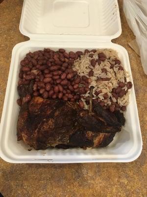 Half a chicken, beans, and rice+beans. $9.00!