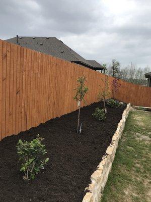 3yds fill dirt 6yds of composition soil  2 yds of mulch to fill this garden.  Much more material than I thought.