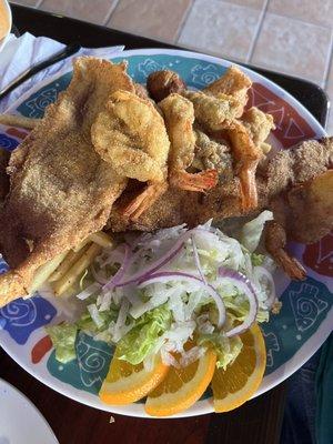 Catfish, shrimp, hush puppies and fries was delicious