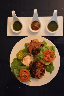 Check out our turkey burger sliders with our homemade garlic, dates and cilantro chutneys