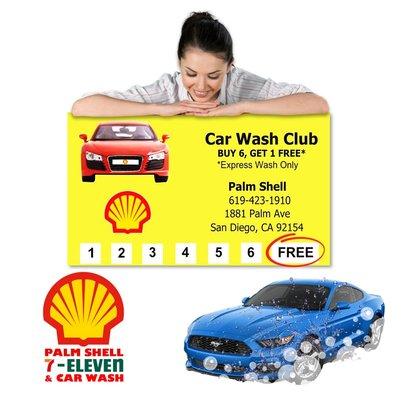 Palm Shell Car Wash Club
BUY 6 Express Washes,
-- GET 1 FREE --
*Express Wash Only
OPEN 24 Hrs/7Days Wk