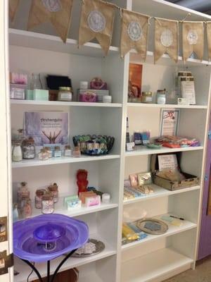 Handmade soaps, body care products, aromatherapy and other boutique items are available.