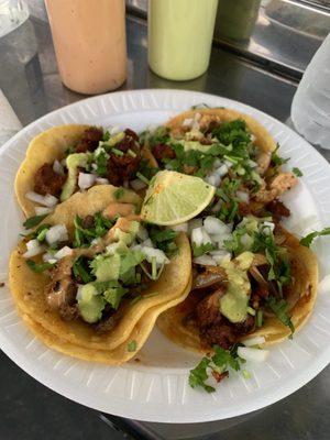 Beef Fajita, chicken tacos on corn tortilla