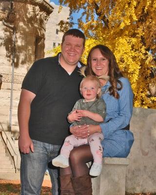 A family grouping on the beautiful Indiana University campus in Bloomington.