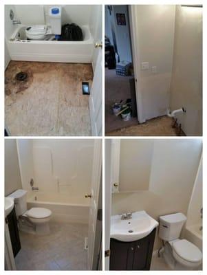 This customer discovered mold around her bathtub, once the mold was treated and the floor was sealed we proceeded to install ...