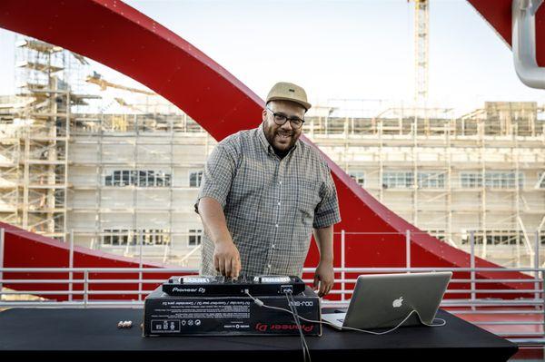 DJing on the roof of the iconic Petersen Automotive Museum