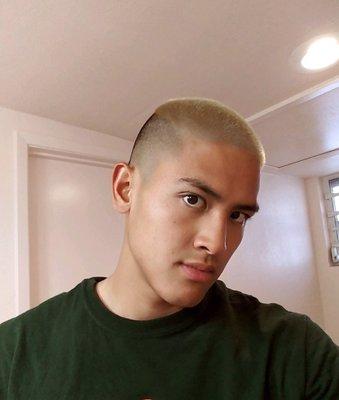 Faded buzz cut with platinum blonde top