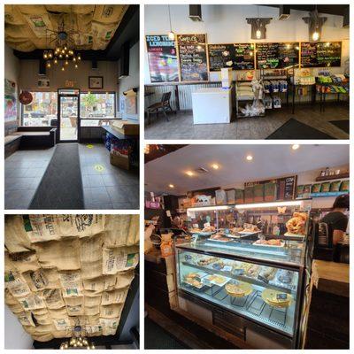 Interior- love the coffee bean sacks on the ceiling