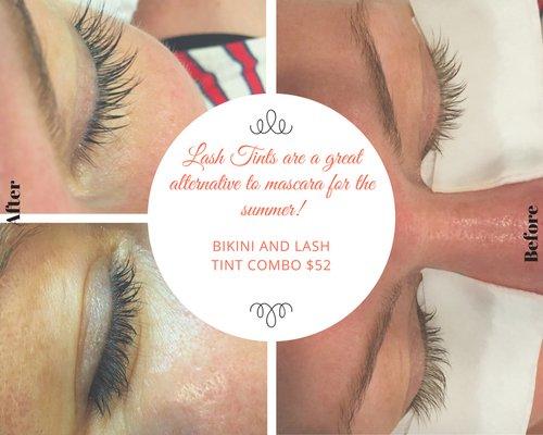 Until the end of July , Bikini Wax and Lash Tint Combo $52