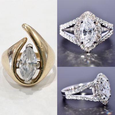 Custom jewelry redesign on marquise diamond ring