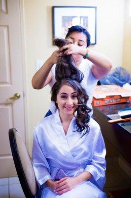 Yesenia's bride doing hair and makeup