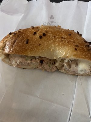 Tuna Sandwich on an onion bagel