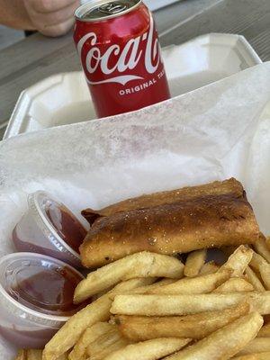 The Chiefy Special: Pizza Puff with fries and a drink.