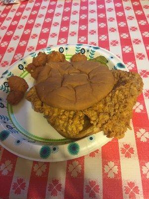 Delicious giant tenderloin & fried cheese balls