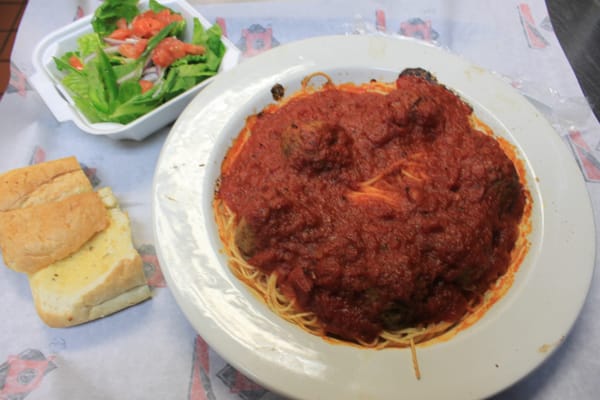 enormous spaghetti and meatball dinner