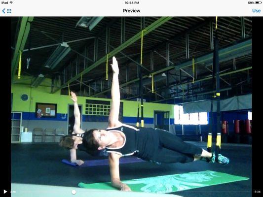 TRX side planks with Denise and Vicky. Build strong lean muscles with TRX!   More info on website          FITworxfusion.com