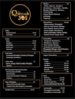 Quench 305 menu as of 05/2022. Check back often for updates!