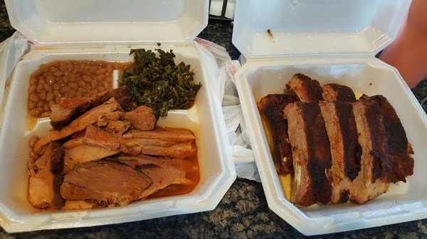 Brisket platter and half a rack of ribs