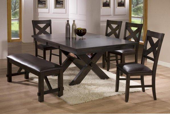 Kelly dining table with 4 chairs & bench set on sale only $599